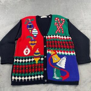 Karen Scott II Ugly Christmas Sweater‎ Cardigan Holiday Ornaments Candy Cane 2X